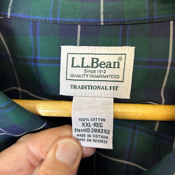 L.L. Bean NWOT Green Navy Plaid Traditional Fit LS Buttondown Shirt Size XXL - Picture 5 of 11